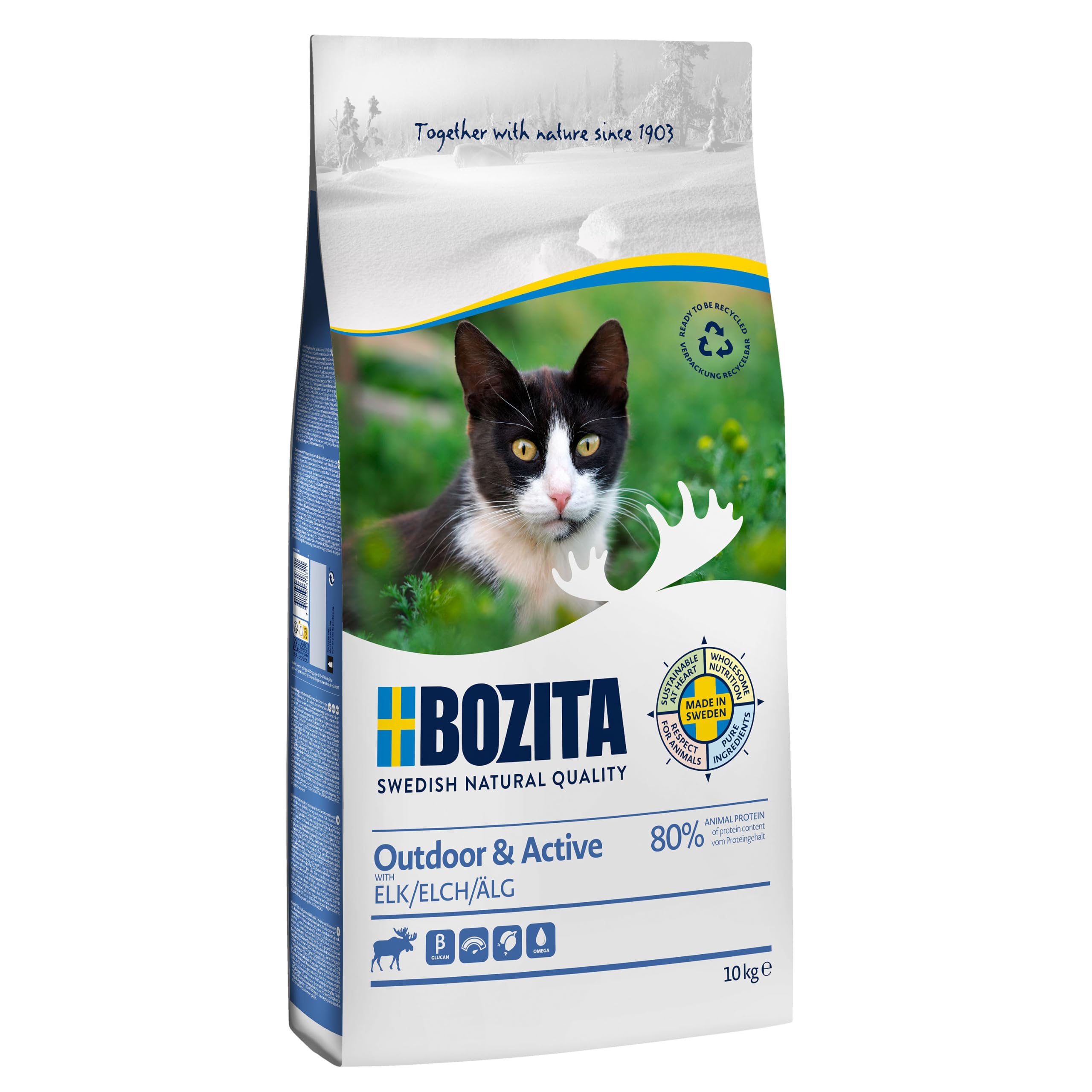 Bozita Outdoor & Active sucha karma dla kotów z łosia - 2000 g - sucha karma dla aktywnych i wrażliwych kotów - 30% białka, 20% tłuszczu - bez cukru i inżynierii genetycznej