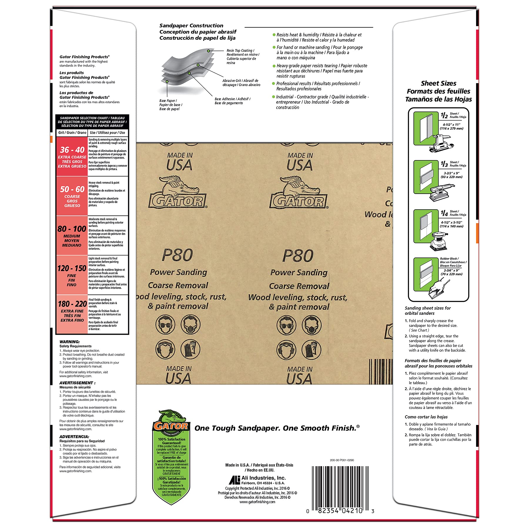 Ali Industries Hojas de lija de óxido de aluminio de grano 4210 3265, 9 x 11 pulgadas