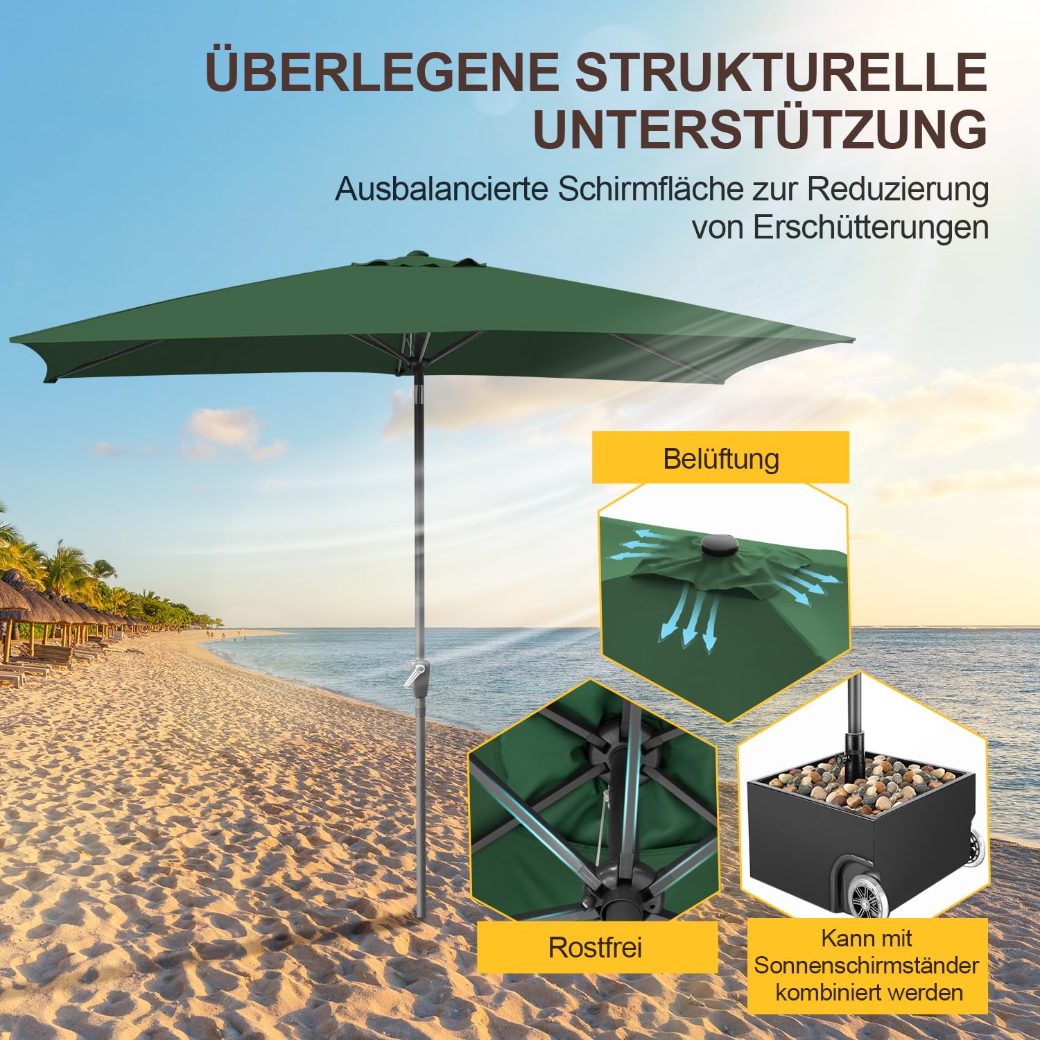 Sonnenschirm 140x210CM / 200x300CM Sonnenschirm Rechteckig Gartenschirm Terrassenschirm Sonnenschutz Schirm Kippbar Großschirm für Balkon,Terrasse,Garten,Ohne Ständer