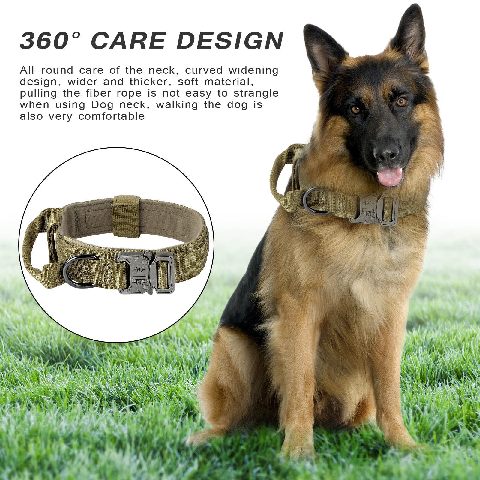 Taktisches Hundehalsband Aus Nylon – Verstellbar, Mit Kontrollgriff & AirTag-Hülle – Für Mittelgroße/große Hunde (L, Braun)