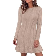 KIRUNDO Women's Long Sleeve Ribbed Knit Mini Sweater Dress