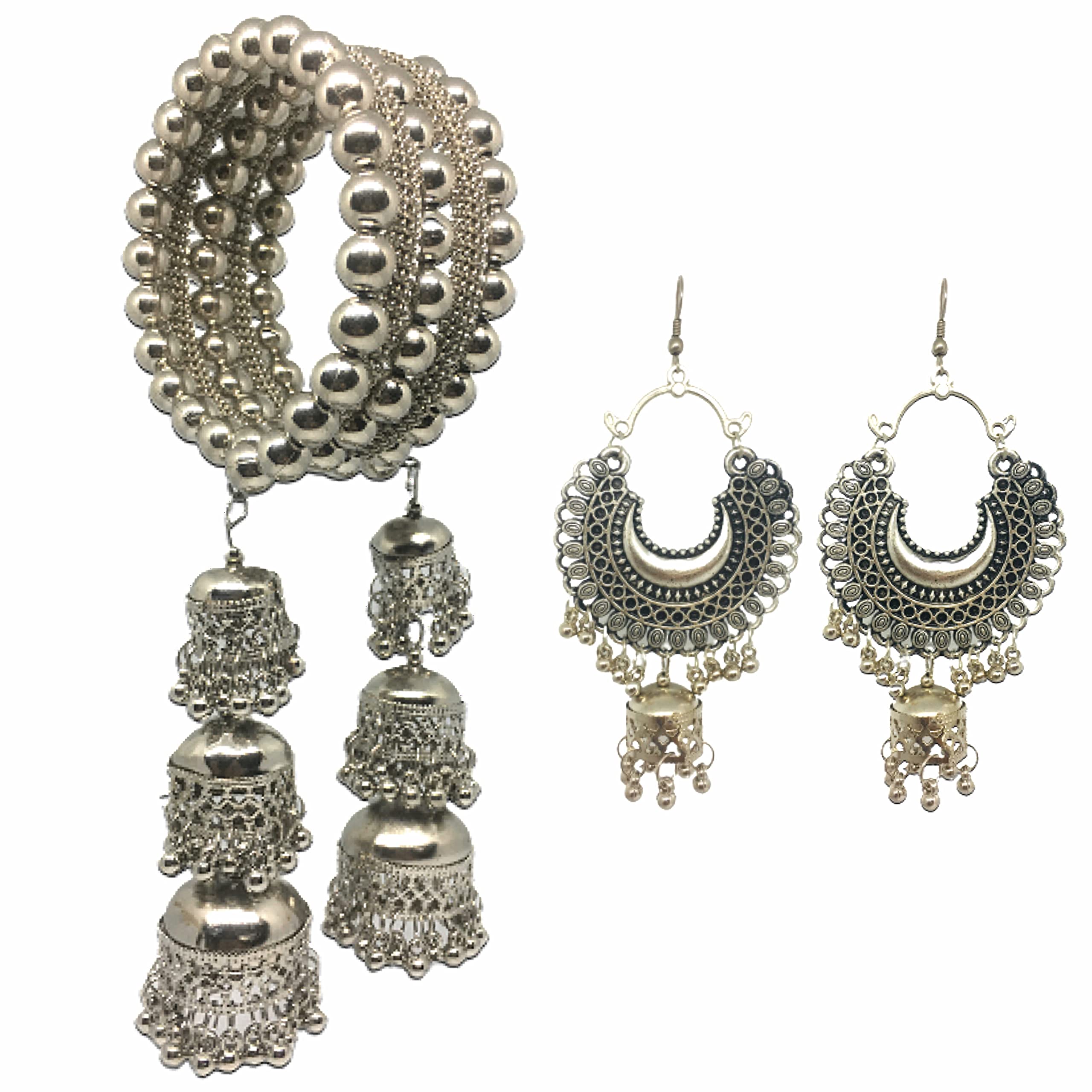 Quarya Bangle Oxidised Bracelet Kadda with Jhumki Latkan Tassels Charms Hangings Adjustable Churi with Earings for Women and Girls (Combo Gift Pack) (B0B19M2MT3) Amazon Price History, Amazon Price Tracker