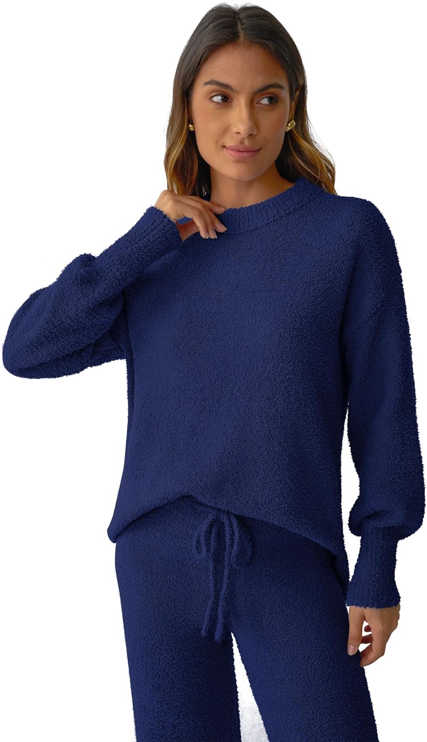 Women's 2 Piece Oversized Fuzzy Fleece Pajama Set Long Sleeve Fall Winter Pajamas Lounge Sets 2025 Trendy Pajamas - Image 5