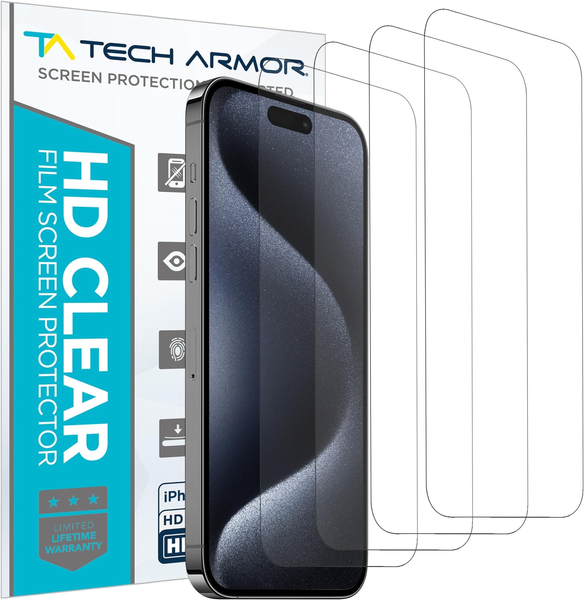 Tech Armor Screen Protector for iPhone 15 Pro 6.1 inch HD