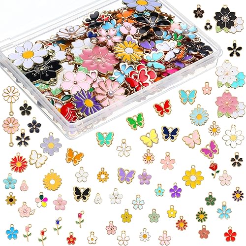 150 dijes de mariposa de flores de verano para collar, pulsera, aretes, regalo de Navidad, bricolaje, colorido, girasol, margarita, floral, rosa,