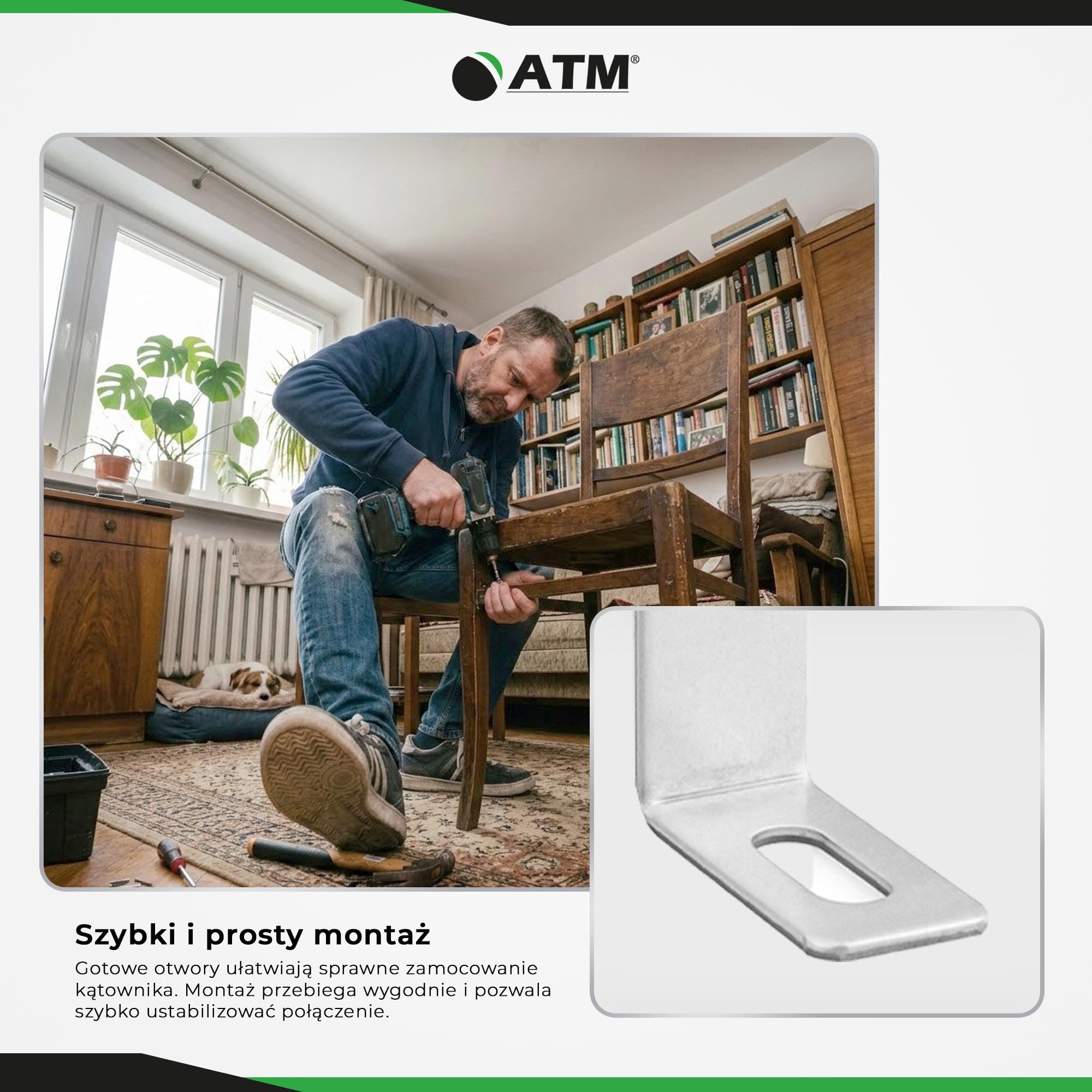 ATM Kątownik meblowy stalowy - Rozmiar 75x30x15 mm - Grubość 1,5 mm - Łącznik kątowy ocynkowany do drewna i mebli - 100 Sztuk