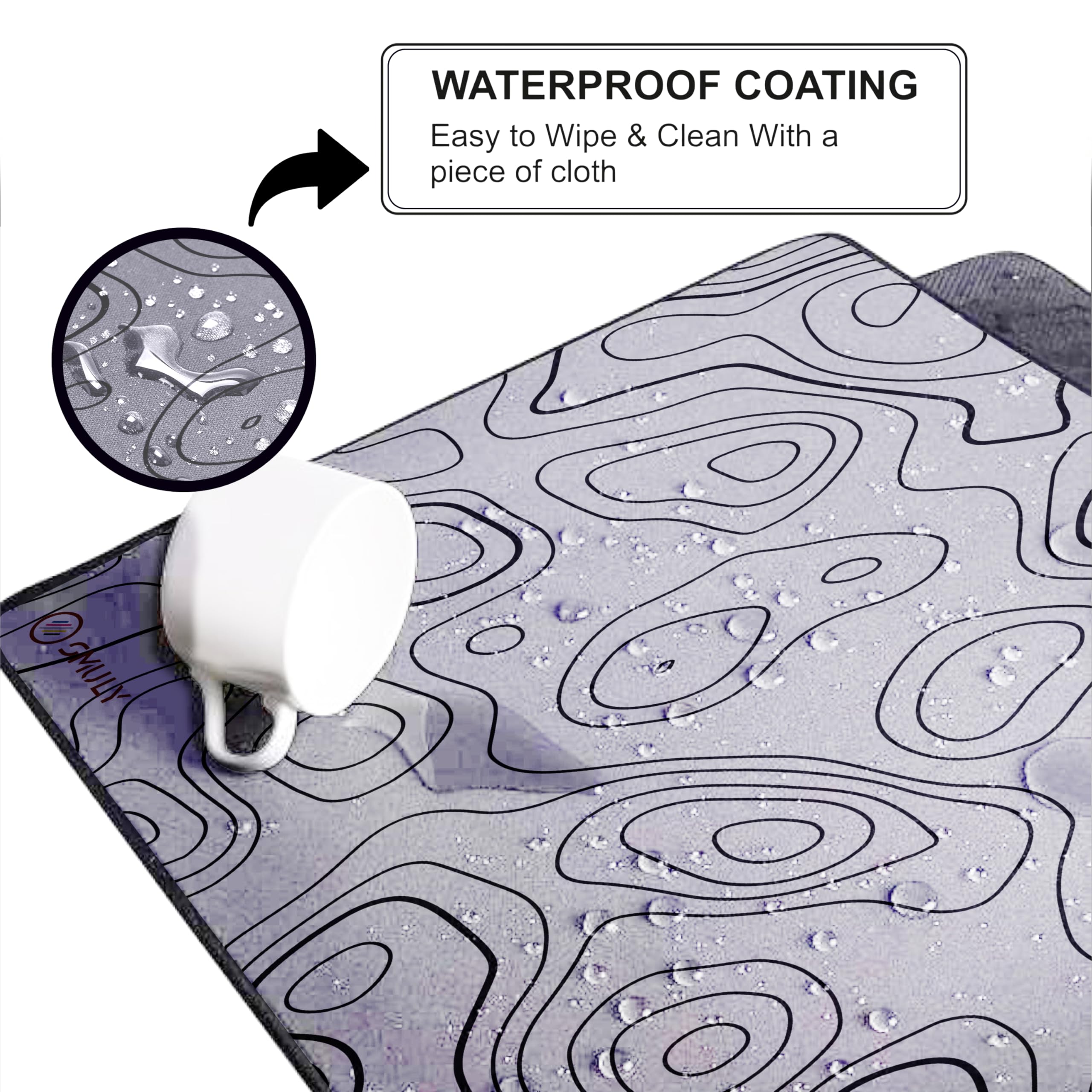 White Minimalist Contour Line Gaming Mouse Pad, Large Desk Mat 58.5 x 28 cm, Extended Washable Mousepad, Desk Pad, 2mm Thick Non-Slip Rubber Base, Stitched Edges, Smooth Surface (Black/White) — Amazon image 5