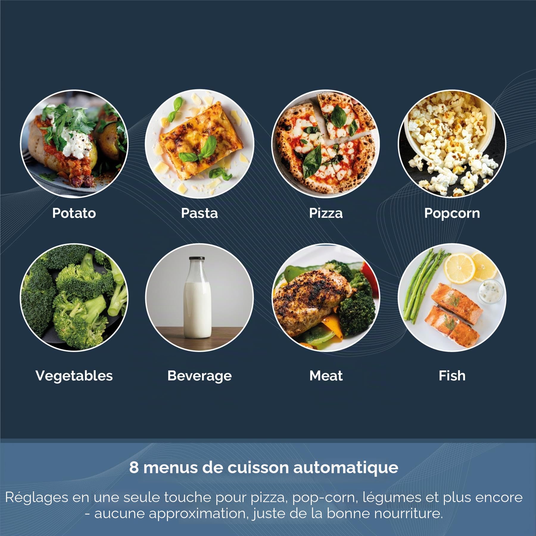 Rediffusion Micro-onde numérique 30 L, micro-ondes 900 W, grill 1200 W et convection 2200 W, grille de gril, dégivrage, cavité en acier inoxydable, 5 niveaux de puissance, 8 menus automatiques