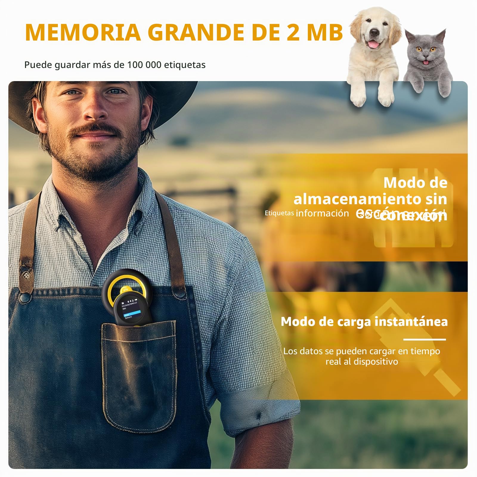 NETUM Lector de Microchip Bluetooth para Mascotas, Escáner Universal Inalámbrico 3 en 1 con Pantalla TFT de 1.45 Pulgadas, Batería Recargable de 1200 mAh, Almacena hasta 20000 Registros (DJ-130)