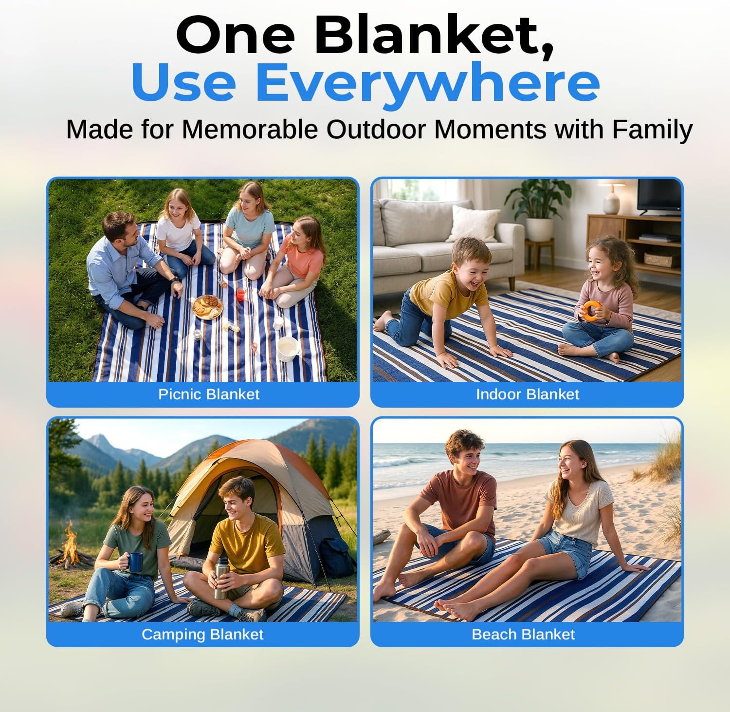 scuddles Extra Large Picnic Blanket – 60" x 80" Waterproof Outdoor Mat with Soft Dual-Layer Comfort, Foldable Travel Rug for Beach, Camping, Lawn, Parks & Family Picnics