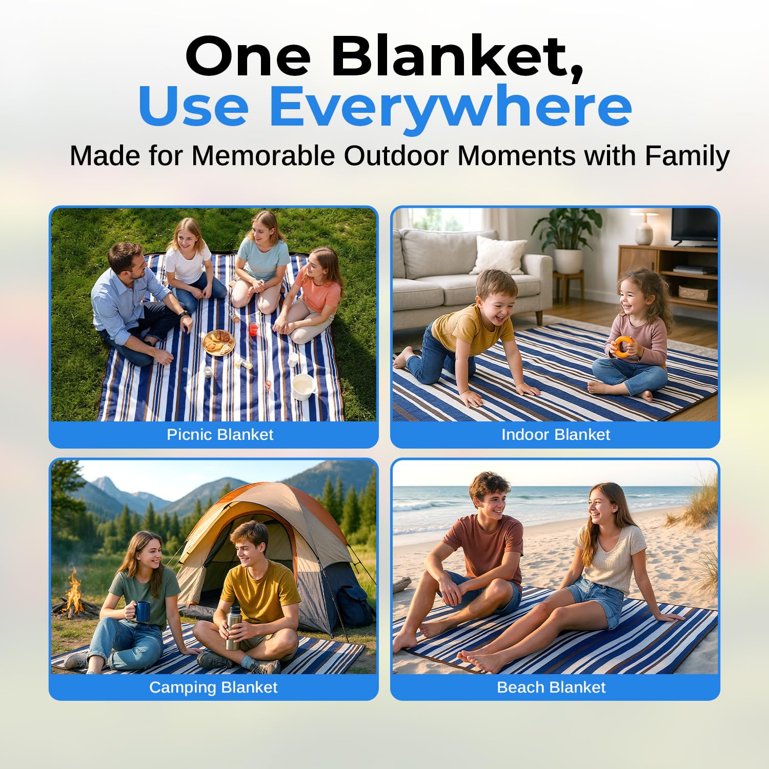 scuddles Manta de Picnic Extragrande de 203 x 203 cm, 3 Capas, Manta de pícnic, Impermeable, práctica Alfombra, Bolsa de Transporte, Manta de Primavera y Verano para la Playa