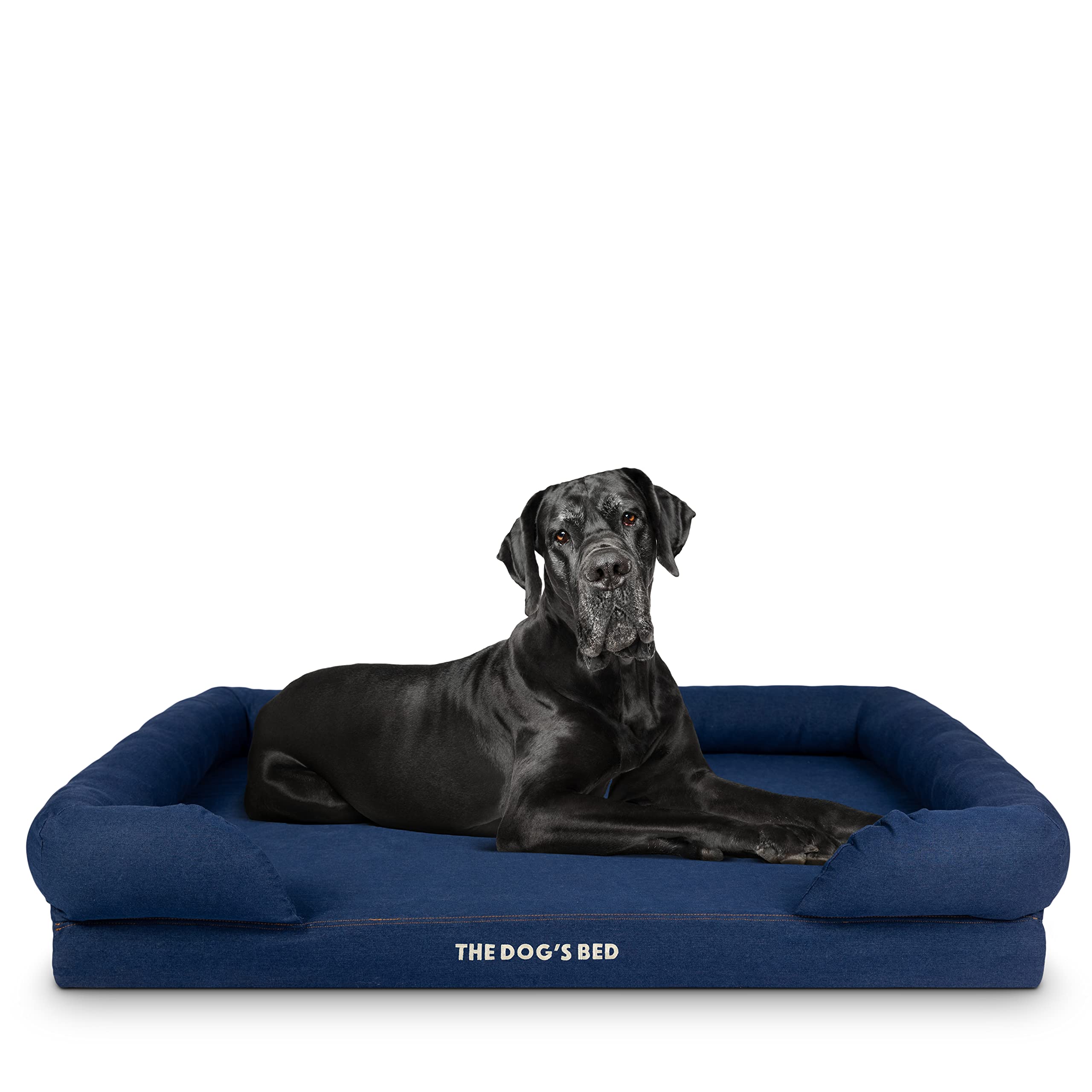 The Dog’s Bed – Orthopaedic Memory Foam Bolster Bed, Real Blue Denim, XXL — image 1