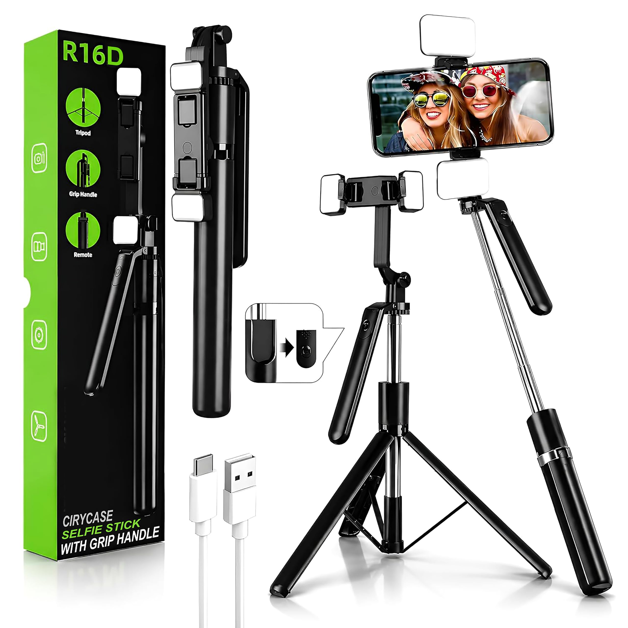 CIRYCASE Phone Tripod, Flexible Tabletop & Travel Tripods with Wireless Remote, 360° Rotating Portable (Selfie Tripod Handle Grip with Light)-picture-10