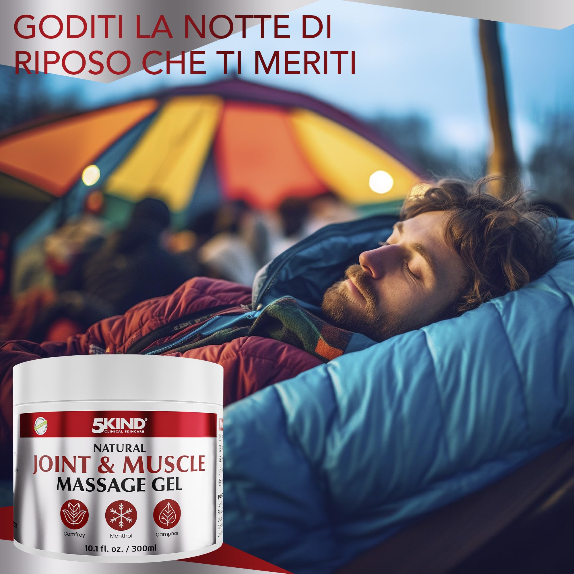 5kind Gel Rinfrescante Naturale Articolazioni e Muscoli 300ml - Gel Massaggio Rivitalizzante Schiena e Muscoli - Crema Gambe Effetto Freddo - Freddo Gambe