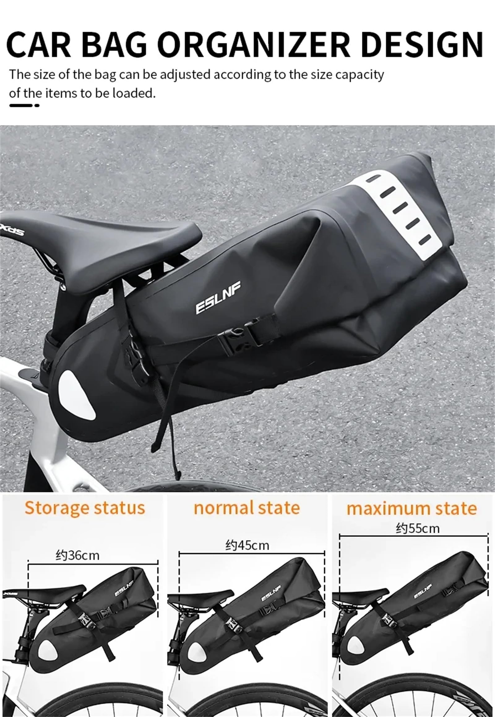 Bolsa impermeable para sillín de bicicleta, reflectante, de gran capacidad, plegable, trasera, para ciclismo, MTB, bolsa de almacenamiento para montar al aire libre