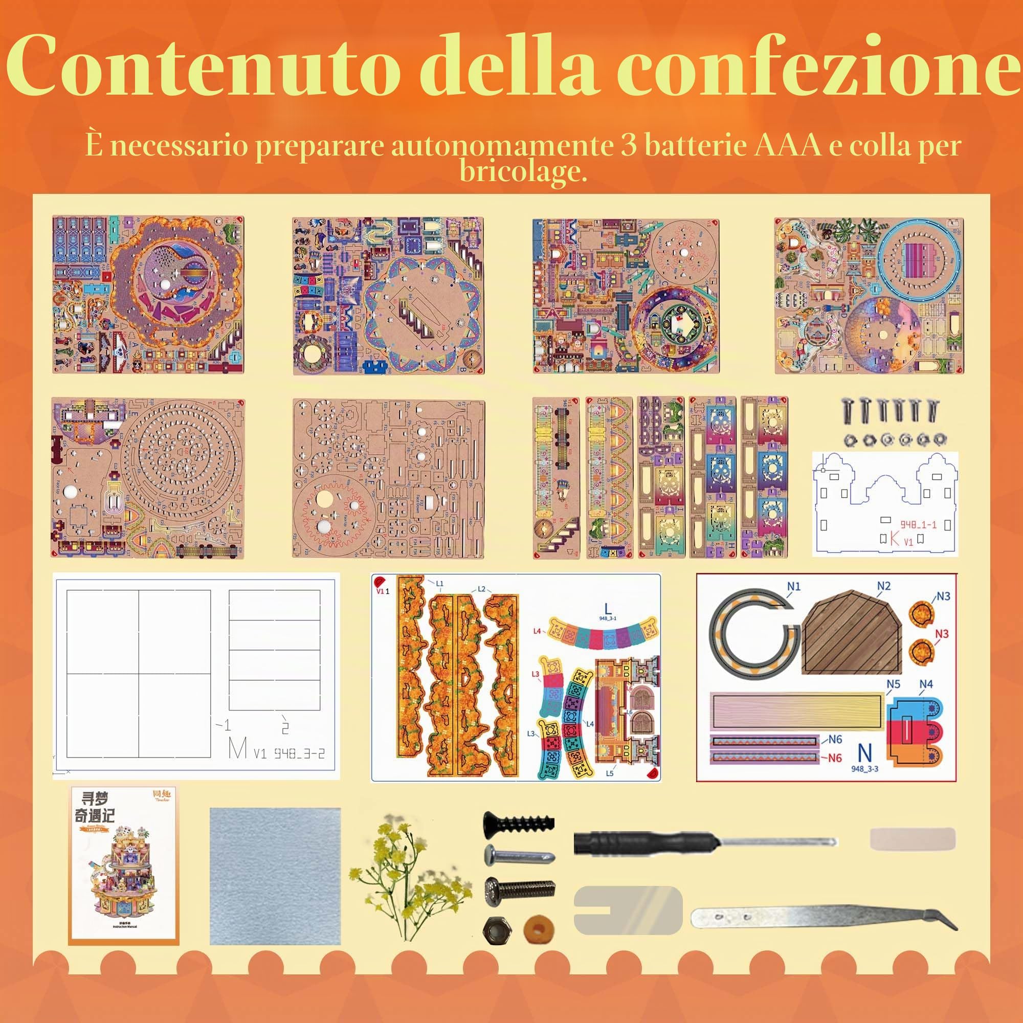 Tonecheer Carillon in legno per adulti, kit musicale rotante fai da te, puzzle musicale creativo 3D, kit per la costruzione di modelli, decorazione da scrivania per compleanno (Sogni Vagano)