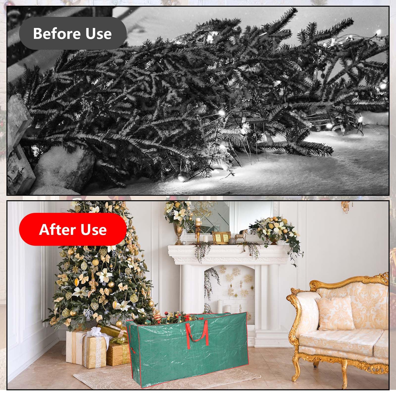 Paquete De 3 Funda para Árbol de Navidad, Bolsas De Bolsa Arbol Navidad, Árbol de Navidad Bolsa de Almacenamiento165 cm Para Árbol De Navidad Artificial Con 2 x 48cm Bolsas De Decoración Navideña