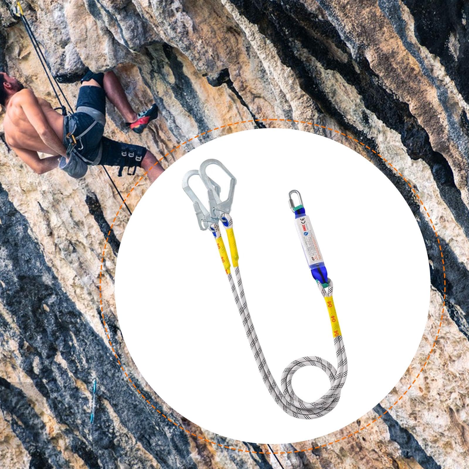 Harilla Cordón de Seguridad con Cuerda para Cinturón de Trabajo, Herramienta de Protección para Hombres Y Mujeres con Mosquetón para Arboristas, Espeleólogos, Paquete de Búfer de Doble Gancho