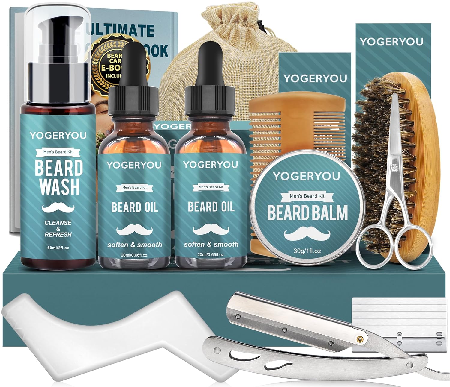 Beard Kit,Beard Grooming Kit for Men W/Straight Razor,2 PACK Beard Oil, Wash, Balm, Brush, Comb, Scissors Mens Birthday Christmas Gifts for Men Boyfriend Husband Beard Trimming Shaving Kit Beard Kit,Beard Grooming Kit for Men W/Straight Razor,2 PACK Beard Oil, Wash, Balm, Brush, Comb, Scissors Mens Birthday Christmas Gifts for Men Boyfriend Husband Beard Trimming Shaving Kit
