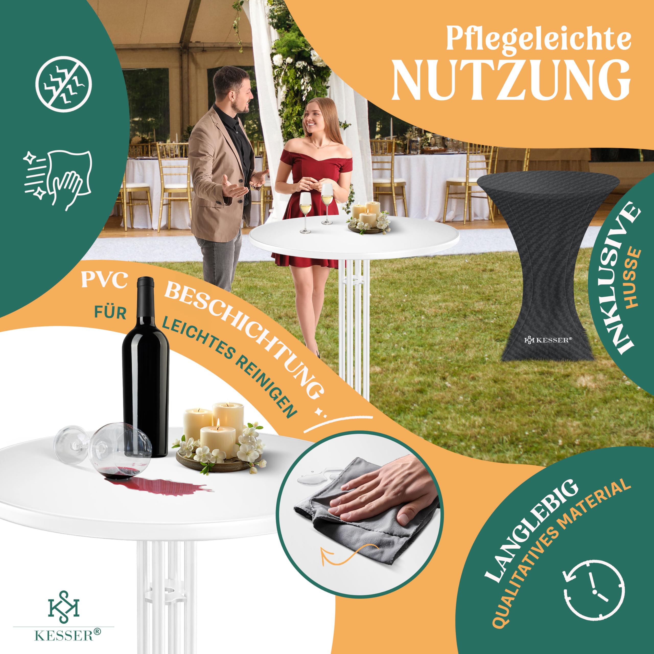 KESSER® Gastro Stehtisch klappbar Bistrotisch | Pulverbeschichtete Edelstahlplatte | höhenverstellbare Füße | Partytisch Tisch Ø 80cm | In- & Outdoor | Empfangstisch inkl. Husse | Klapptisch Gelb
