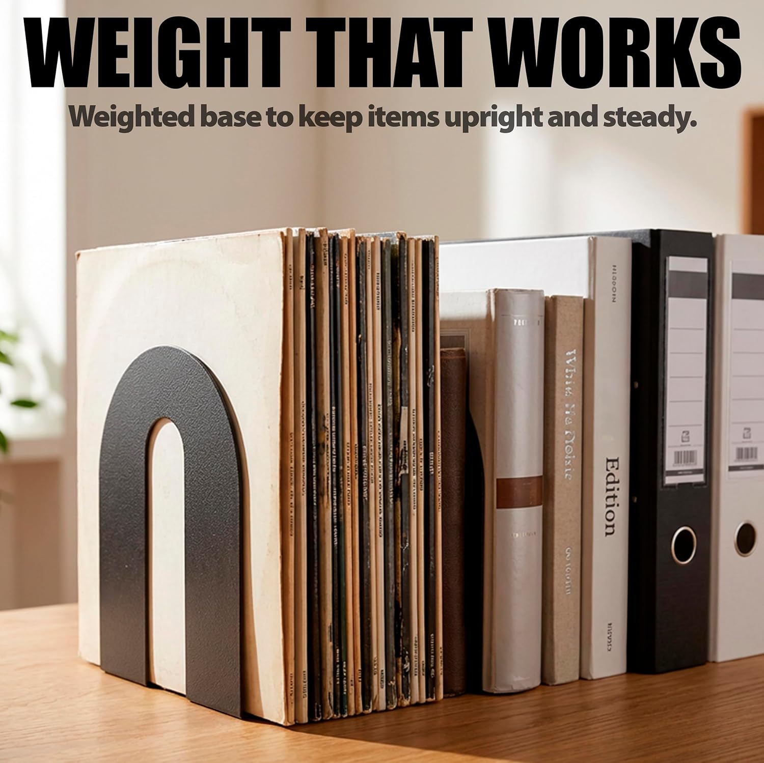 Officemate Heavy Weighted Bookends, Sturdy Office & Home Shelf Organizers, Set of 2 Black Metal Book Supports (93182)