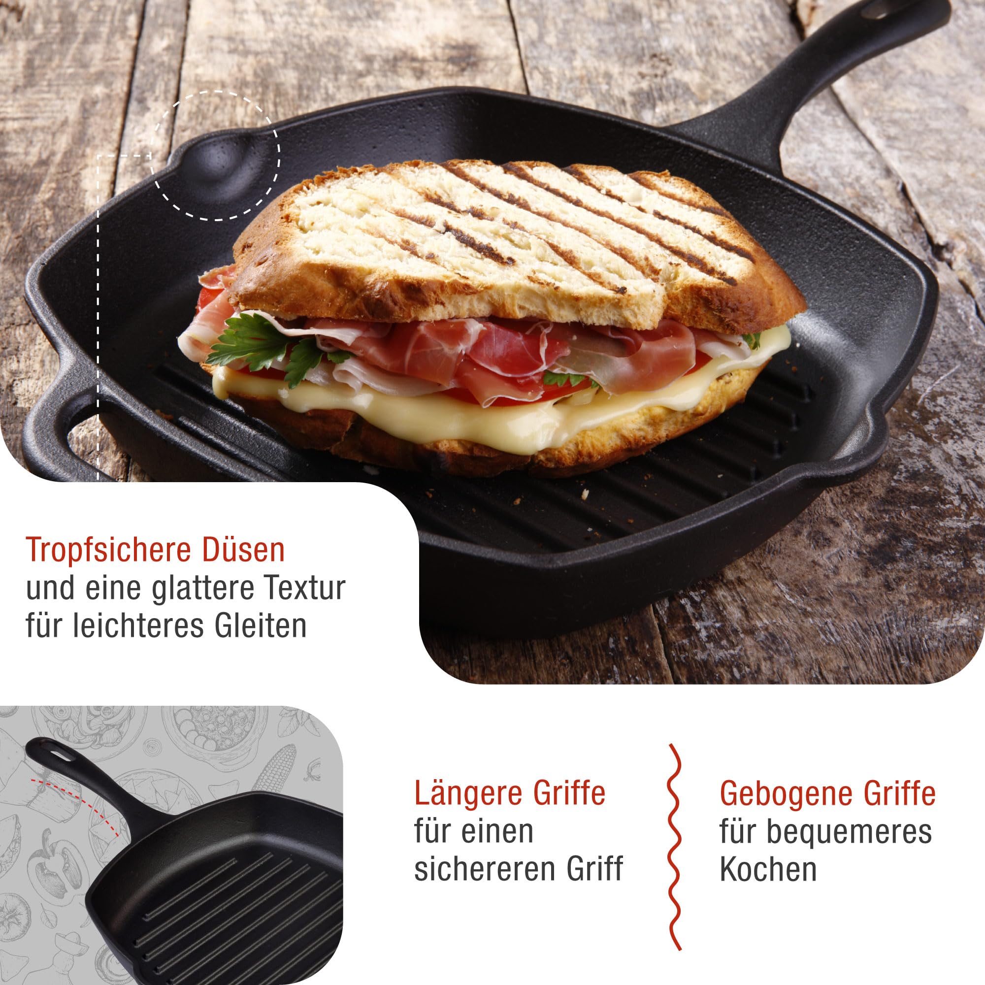 VICTORIA Grillpfanne Emaillierte Gusseisen Induktion 25x25cm Bratpfanne Geeignet für Feuer, Grill, Backofen, Ceranfeld, Gas, Cast Iron Skillet, Toxic Free Kochgeschirr ohne PTFE oder PFOA
