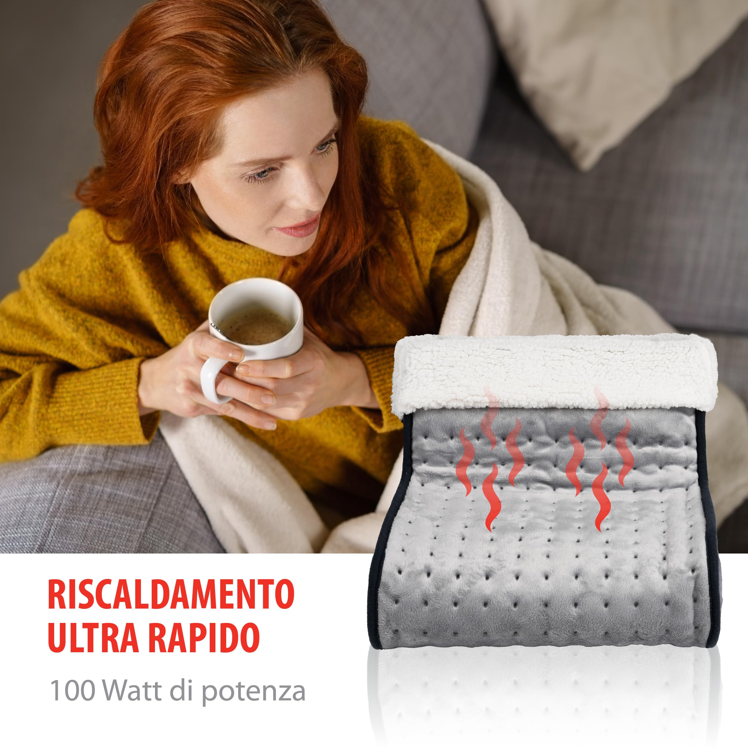 alpina Scaldapiedi Elettrico - Scalda Piedi Casa Elettrico Protezione dal Surriscaldamento - Scalda Piedi Casa Elettrico Fodera interna Lavabile - 3 Impostazioni di Calore - Grigio