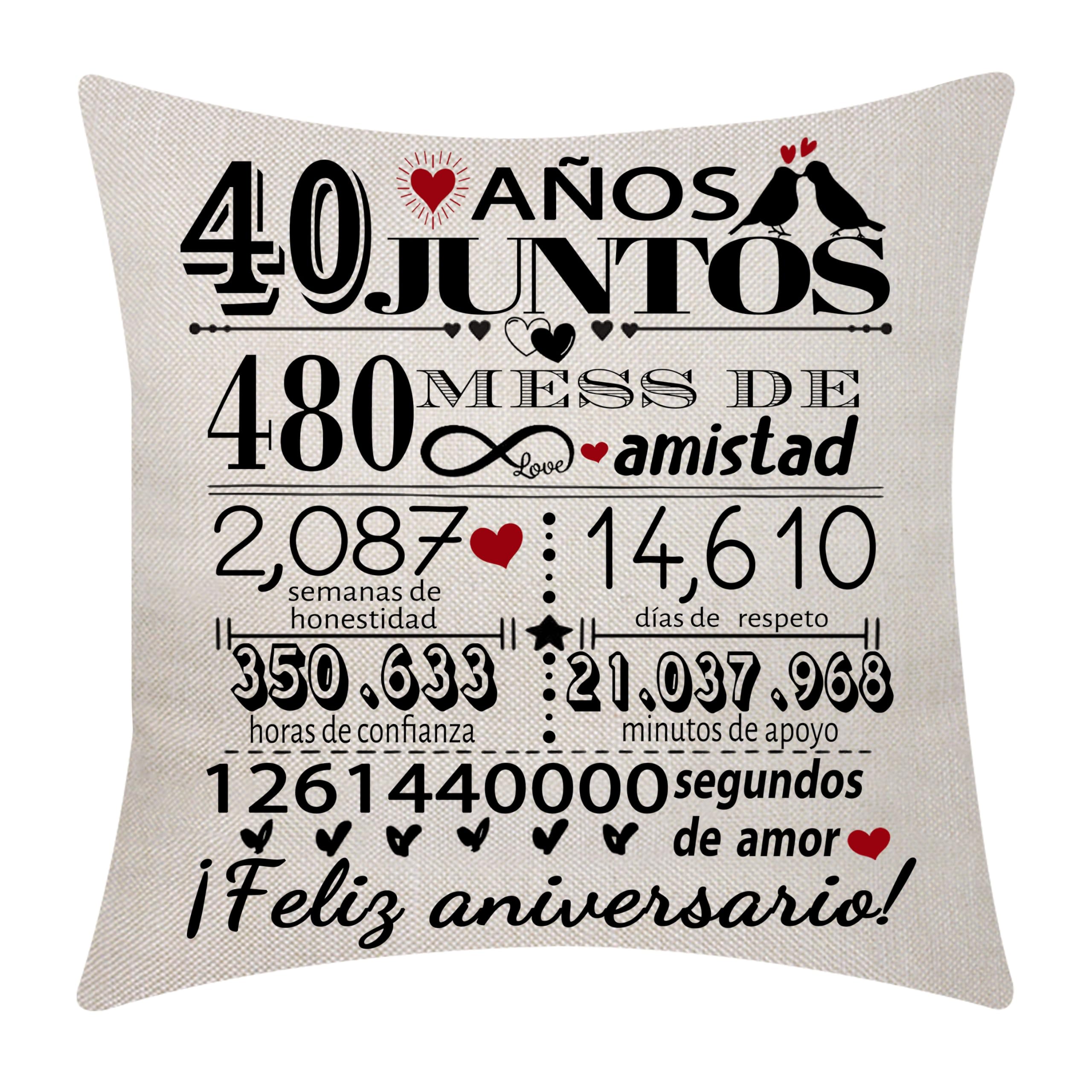 40 Aniversario de Boda Funda de Cojín 18x18 Pulgadas 40 Años de Matrimonio Regalo Decoración para Parejas Padres Abuelos Mujeres Hombres Marido Esposa Mamá Papá Abuela Abuelo Tío Amigos (40)