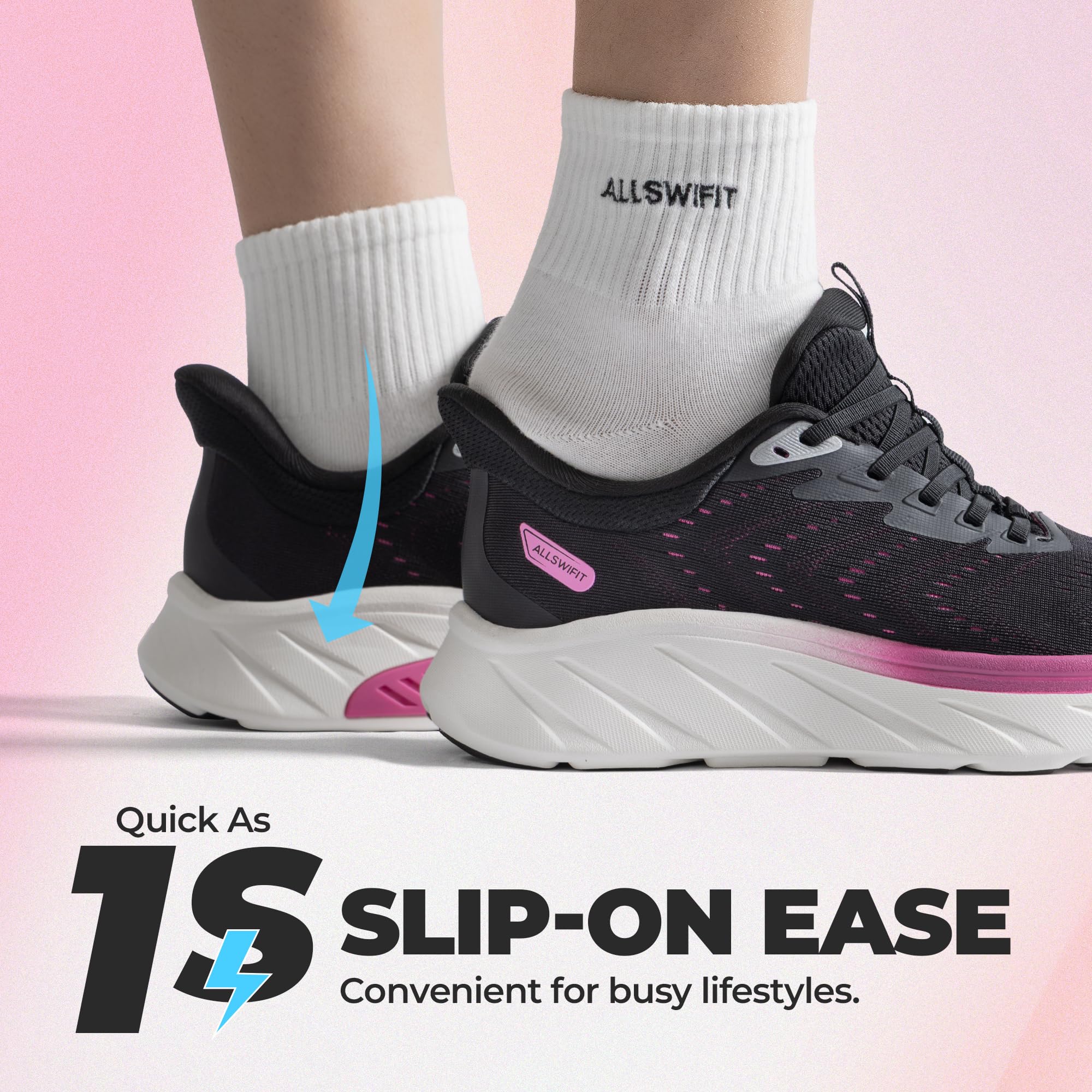 ALLSWIFIT Damen Sportschuhe Walking Sneaker | Slip-On, Hands-Free, Fußgewölbeunterstützung, Dämpfung, Atmungsaktiv, Rutschfest, Joggen, Fitness, Training, Walking, Laufen,