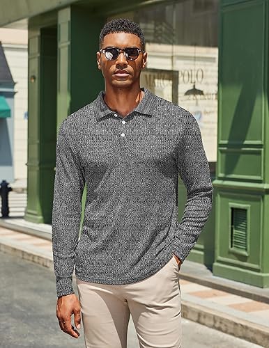 Miniatura 2 de COOFANDY Camisetas Polo Casuales para Hombre de Manga Larga con Textura de Punto Camiseta Tee Camisetas de Trabajo