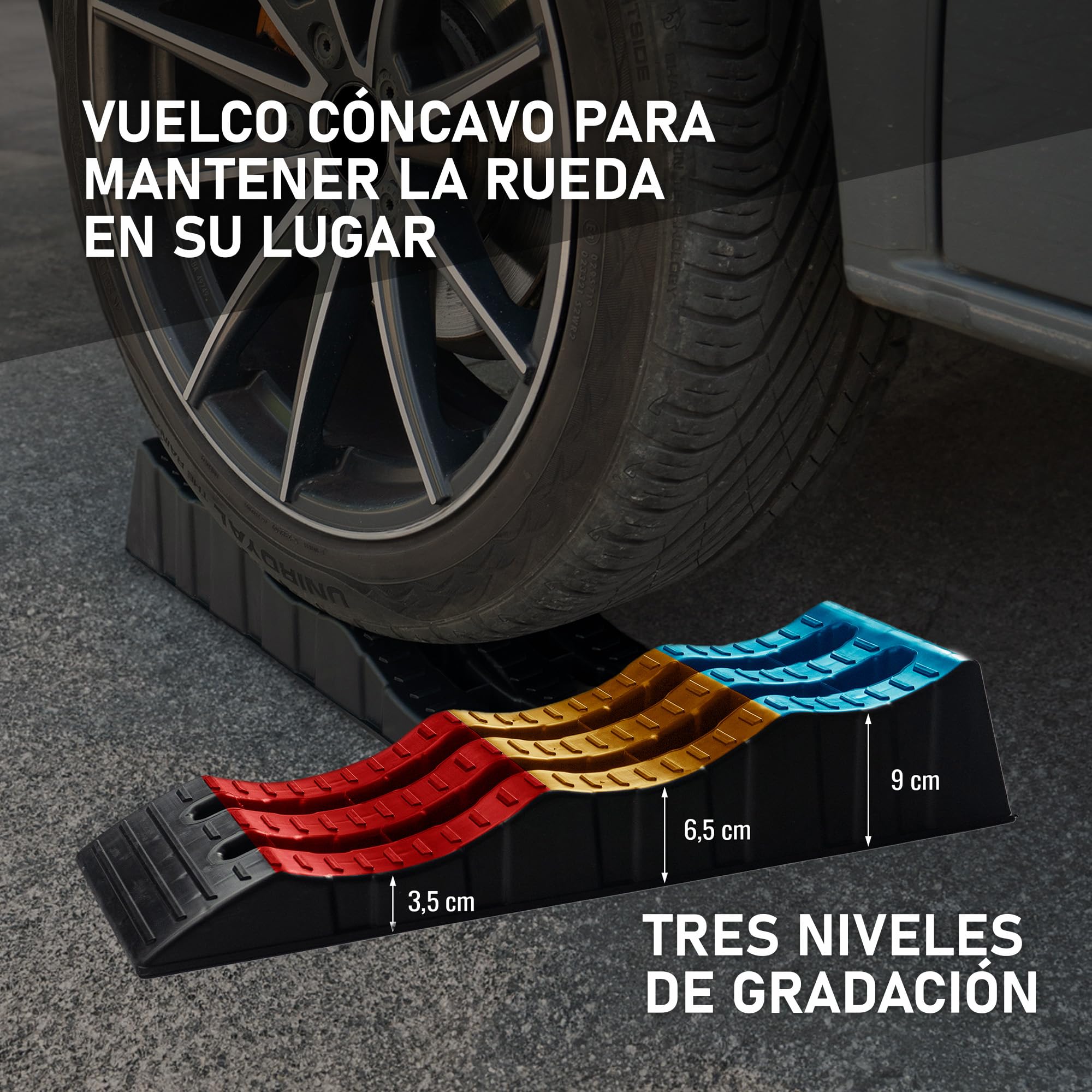 CHROMEMASTER | Rampas para Coches, Calzos Autocaravana, Calzos Camper, Cuñas Niveladoras Caravana | Dos Piezas en un Conjunto | Nivelan su Vehículo | Carga de hasta 4 Toneladas | Plástico Resistente