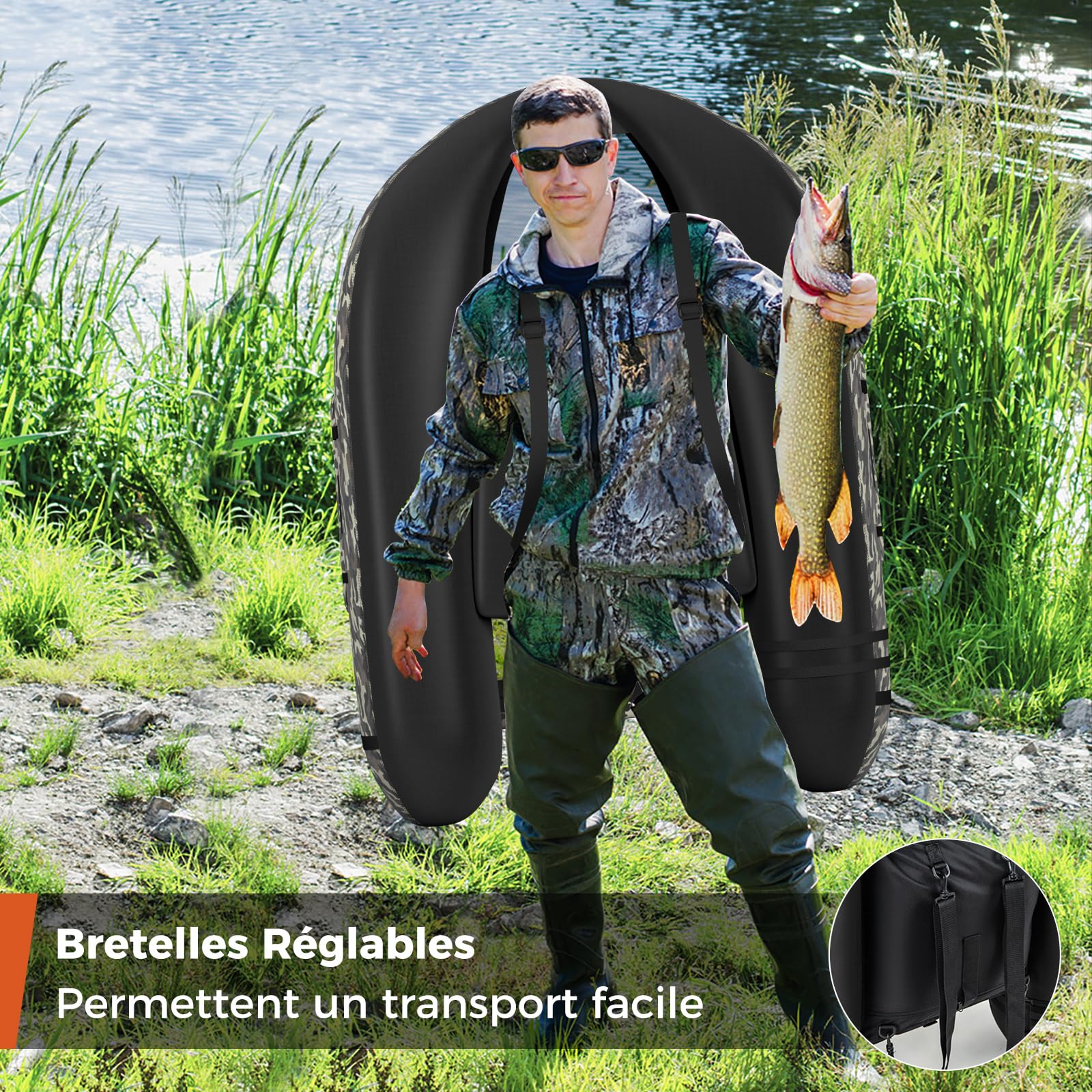 COSTWAY Bateau de Pêche Gonflable avec Bretelles Réglables Palmes et Pagaies en Aluminium, Bateau Gonflable avec Poches de Rangement Support de Canne Crochet à Poisson, Charge 150 KG