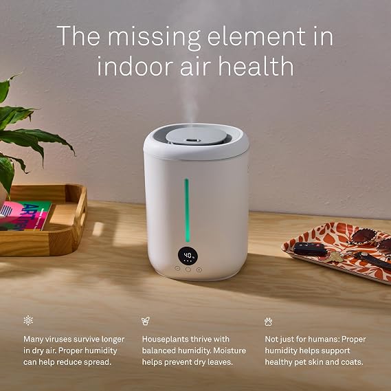 Molekule Glow Humidifier - Smart Ultrasonic Humidifier for Indoor Air Moisture - Adjustable Humidity Level - App-Controlled - Multiple Timer Settings - Smart Alerts - 2.8L Tank - 8-Hour Run Time