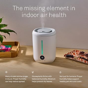 Molekule Glow Humidifier - Smart Ultrasonic Humidifier for Indoor Air Moisture - Adjustable Humidity Level - App-Controlled - Multiple Timer Settings - Smart Alerts - 2.8L Tank - 8-Hour Run Time