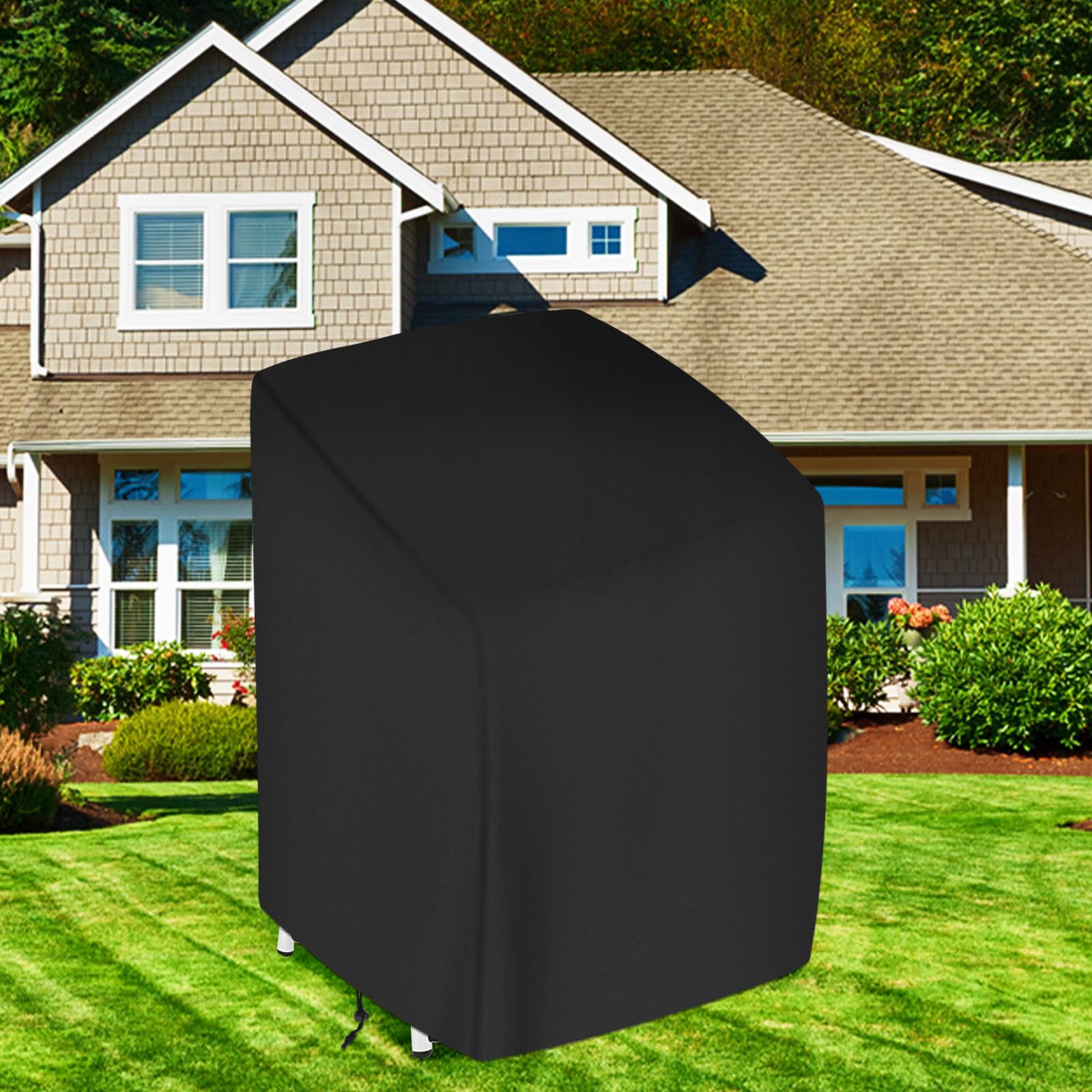Housses de Chaises de Jardin Empilable 210D Imperméable Anti-UV Résistant Au Froid Noir
