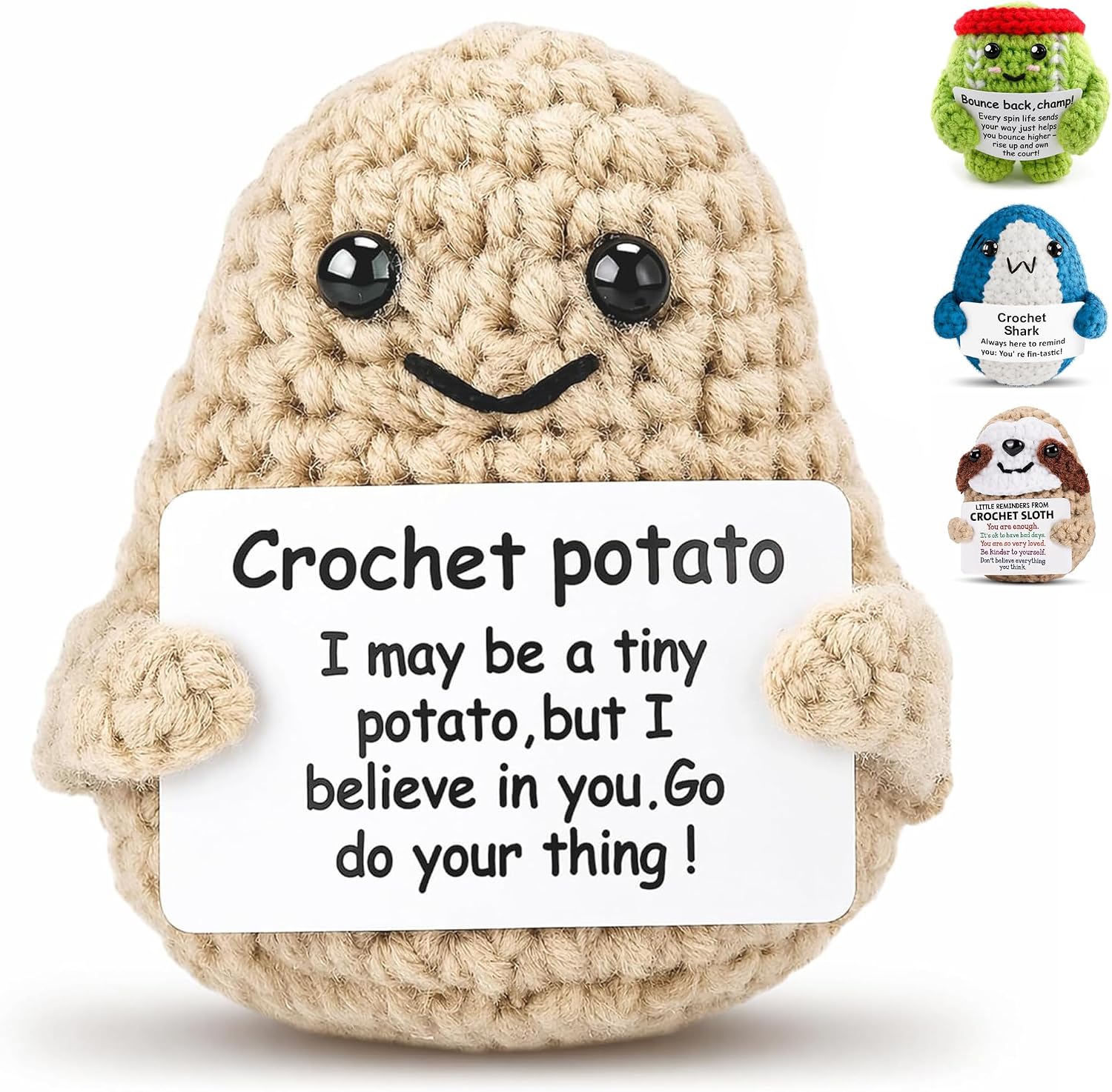 Crochet Potato Stuffed Animal, 3.14 in, Soft Yarn, Inspiration Card