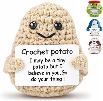 Crochet Potato Stuffed Animal, 3.14 in, Soft Yarn, Inspiration Card
