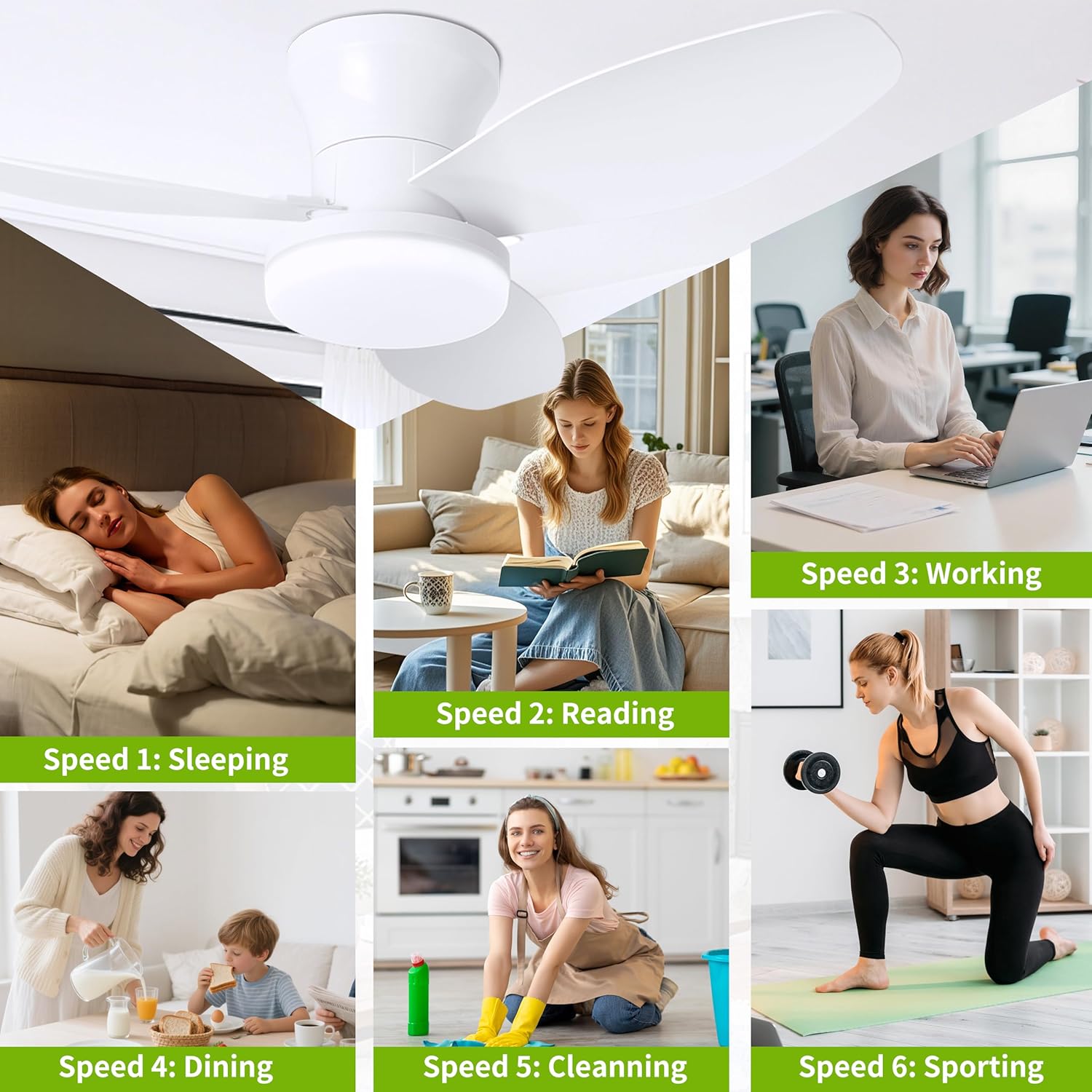 Small Ceiling Fan with Light Flush Mount White Fan Lights with Remote Control Dimmable Led Ceiling Light Fixture 3 Fan Flaps for Kids Bedroom Living Room Garage Kitchen Modern 32 Inch
