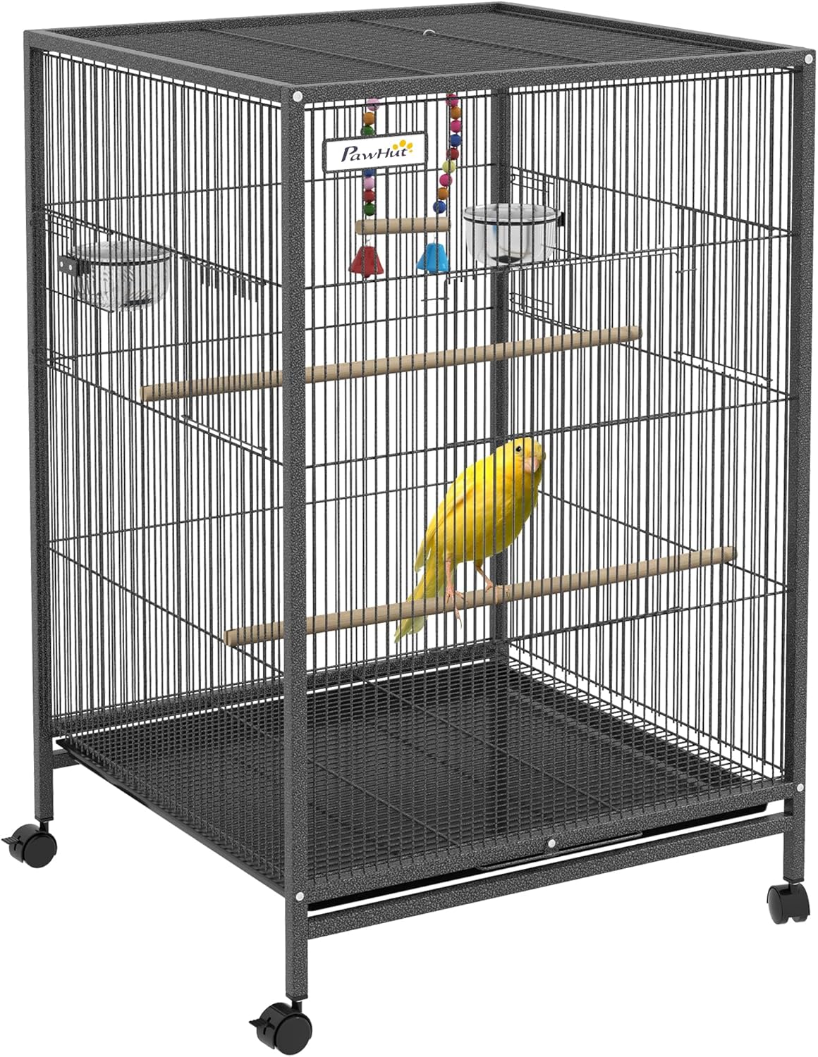 PawHut Bird Cage, Budgie Cage, Parrot Cage, with Rolling Stand