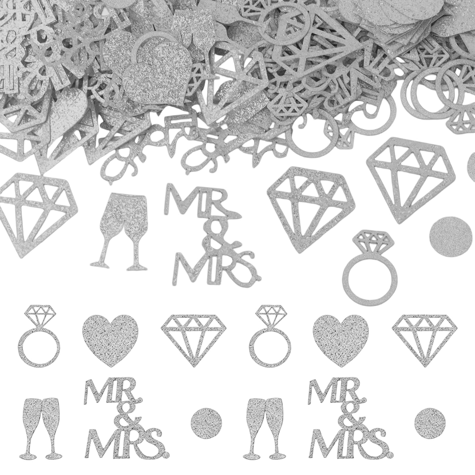 200Pcs Wedding Confetti,Glitter Silver Wedding Table Decorations Mr & Mrs Diamond Ring,Congratulations Confetti,Glitter Paper Wedding Table Decoration for Reception Engaged Anniversary Valentine’s Day