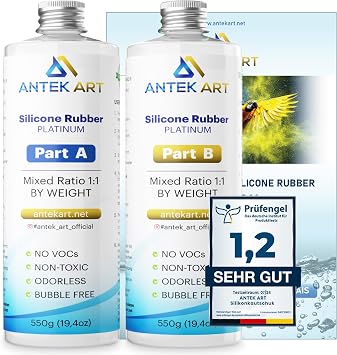 Silicone Mould 1100 g Kit [1:1 Mixable & Self-Venting] - Liquid Silicone for Casting Including Component A+B - Moulding Compound for Casting Moulds (Quick Curing & Ideal for DIY)