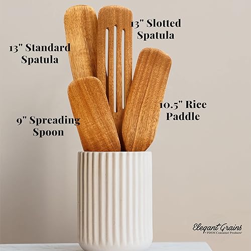 Miniatura 2 de PDSM - Cucharas de madera de acacia para cocinar, juego de utensilios de cocina de madera de 4 piezas de primera calidad, utensilios de madera