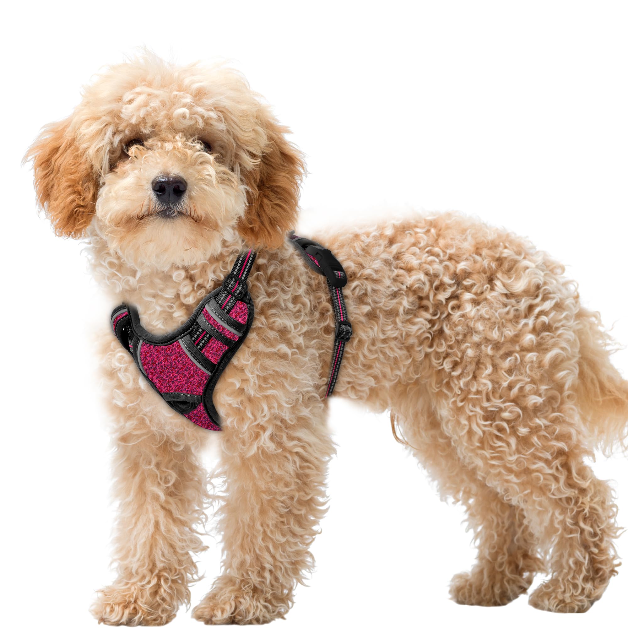 BARKBAY No Pull Dog Harness Large Reflective Dog Harness with Front Clip and Easy Control Handle for Walking Training Running with ID tag Pocket(Pink/Black,XS)