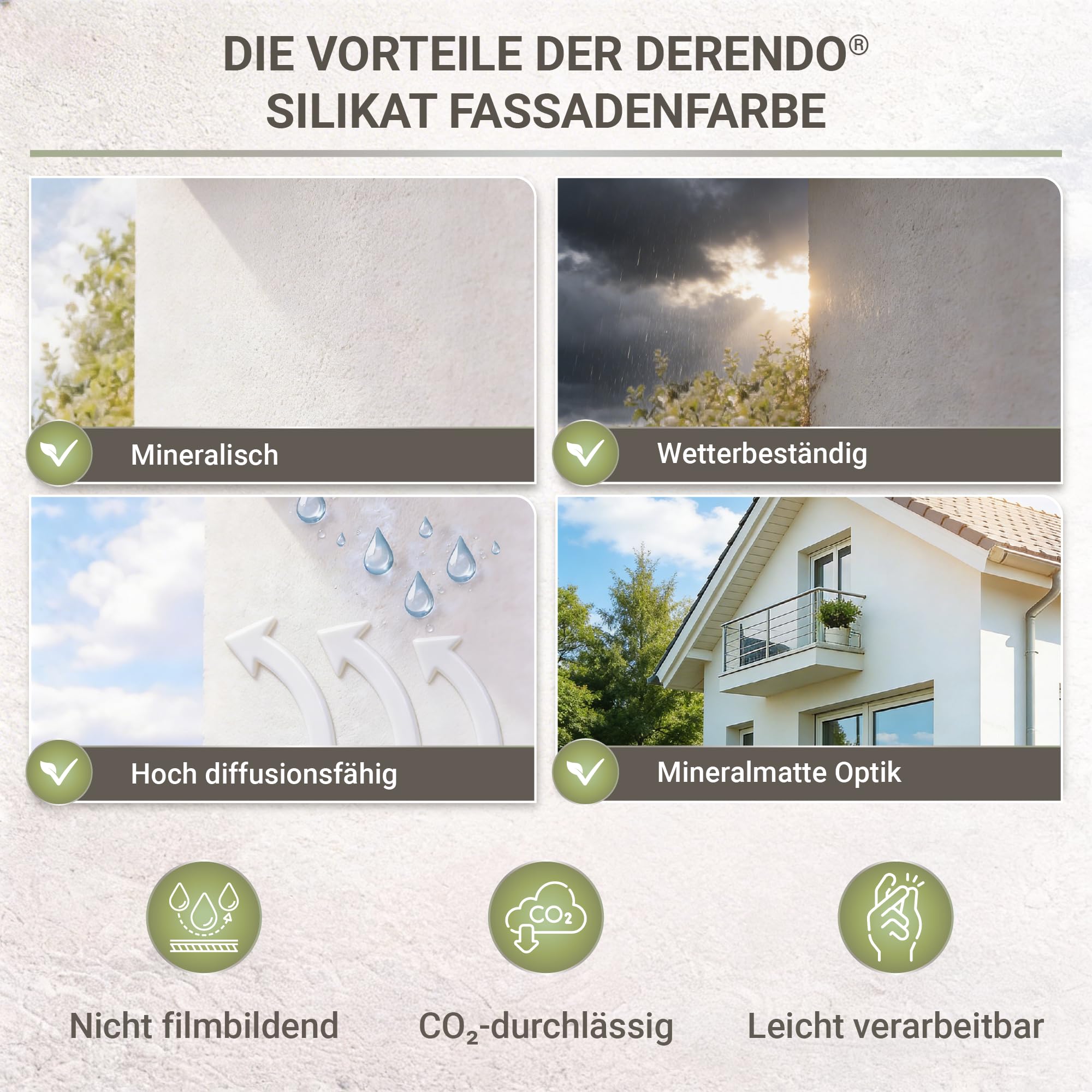 derendo Silikat Fassadenfarbe weiß matt, mineralische Silikatfarbe 10l | hoch diffusionsoffen für Putz, Beton, Mauerwerk und Altanstriche im Aussenbereich