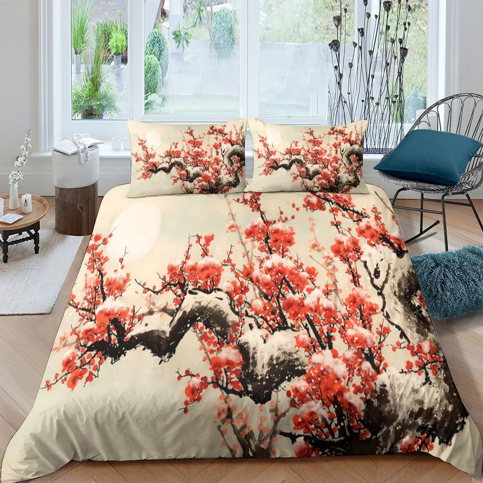 Ctjqhvkz Style-1 3D Printed Plum Blossom Fitted Sheet Microfiber Soft Breathable Ink Landscape Mattress Cover For Bedroom Decor Single（135X200cm）