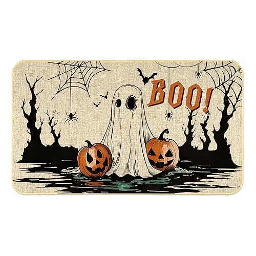 Halloween Door Mat Pumpkins Ghost Boo Doormat Front Porch Decorative
