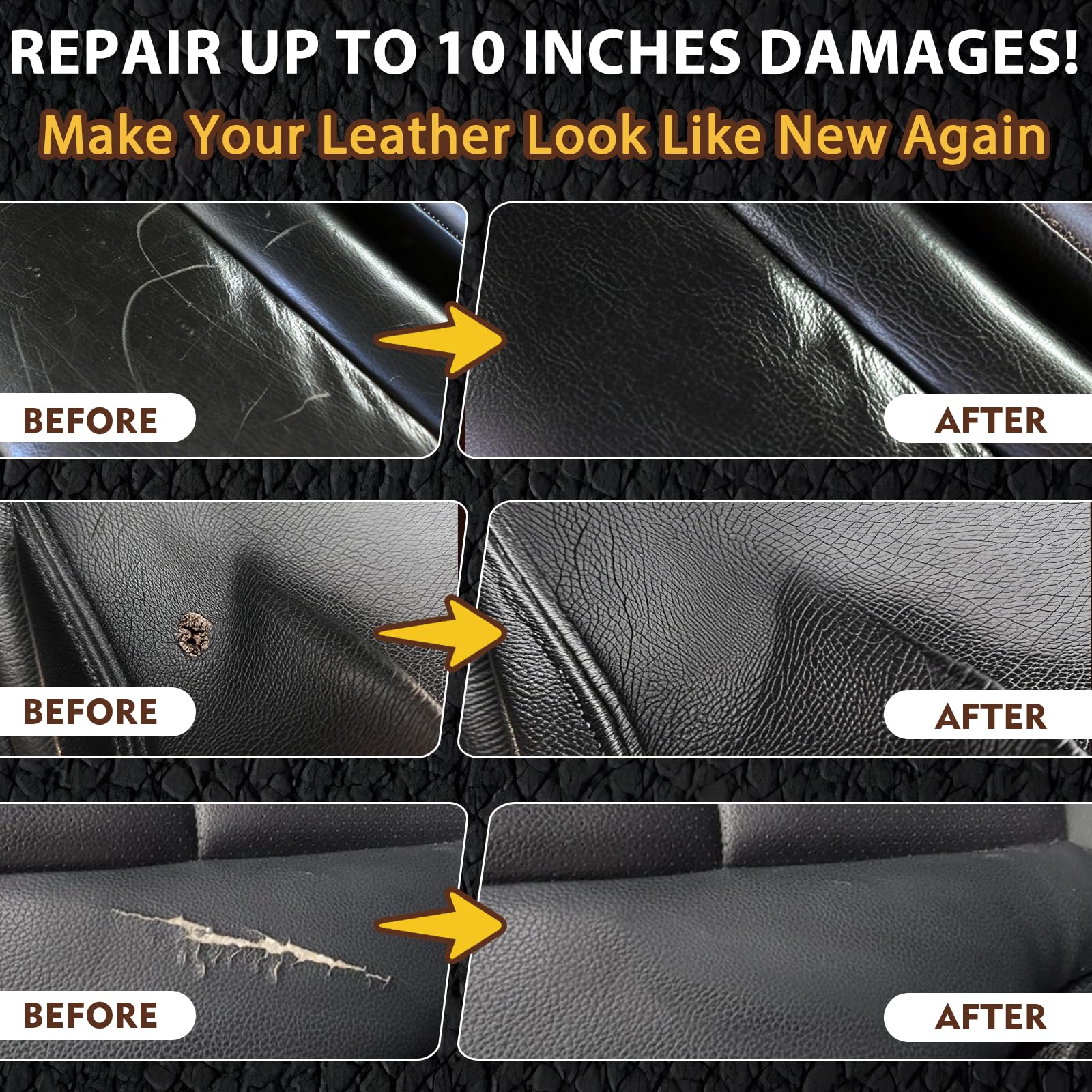 Black Leather Repair Kit Car Interior, Vinyl Repair Kit for Furniture, Sofa, Jacket, Purse – Super Easy Instructions to Fix Scratches, Tears, Holes, and Peeling