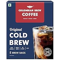 Colombain Brew Coffee Arabica Original Cold Brew 5 Brew Bags, 20 Cups