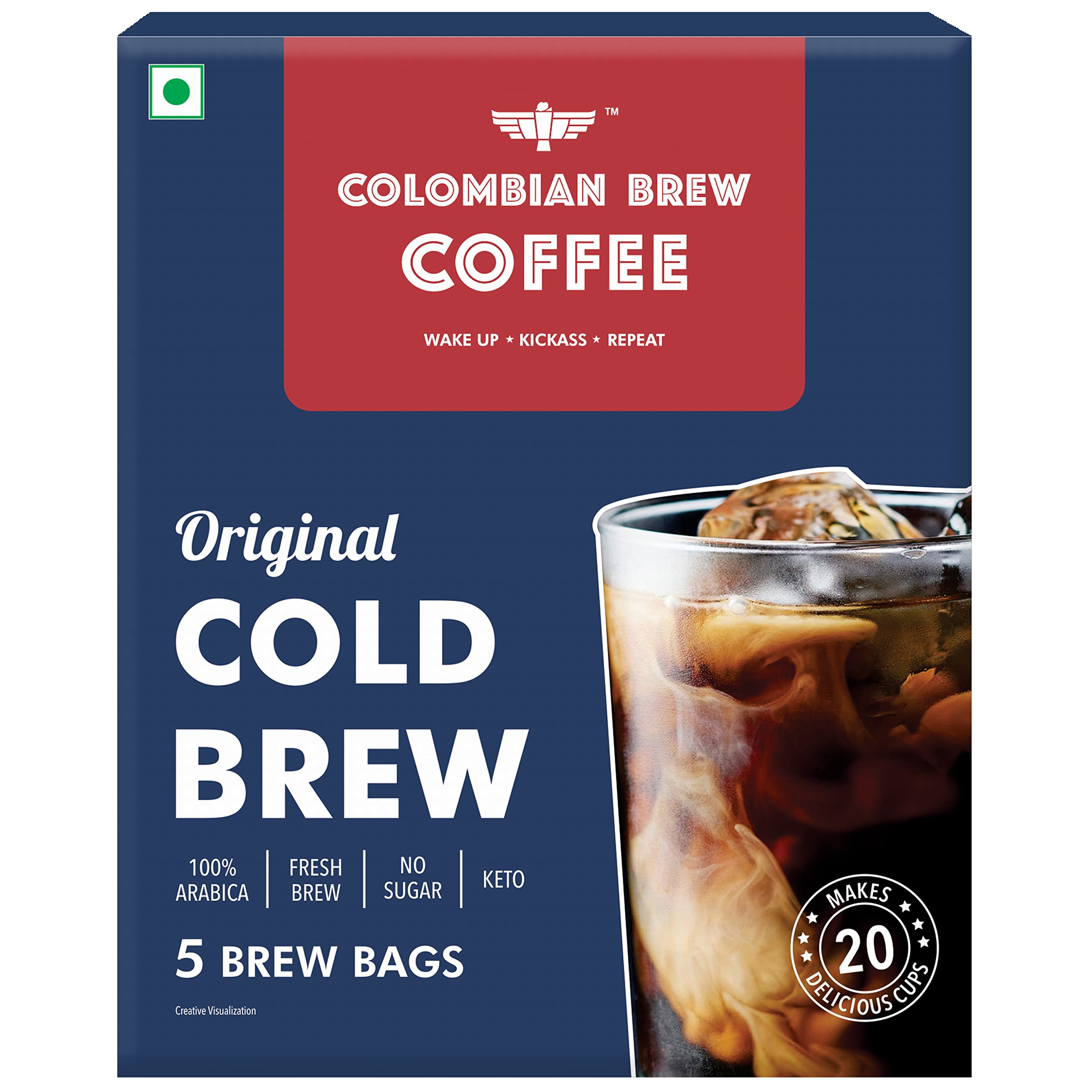 Colombian Brew Coffee Arabica Original Cold Brew- 5 Brew Bags, 20 Cups- Arabica, Unsweetened, Keto & Paleo Friendly- Ready-to-Brew Cold Brew Coffee, Smooth & Refreshing Coffee