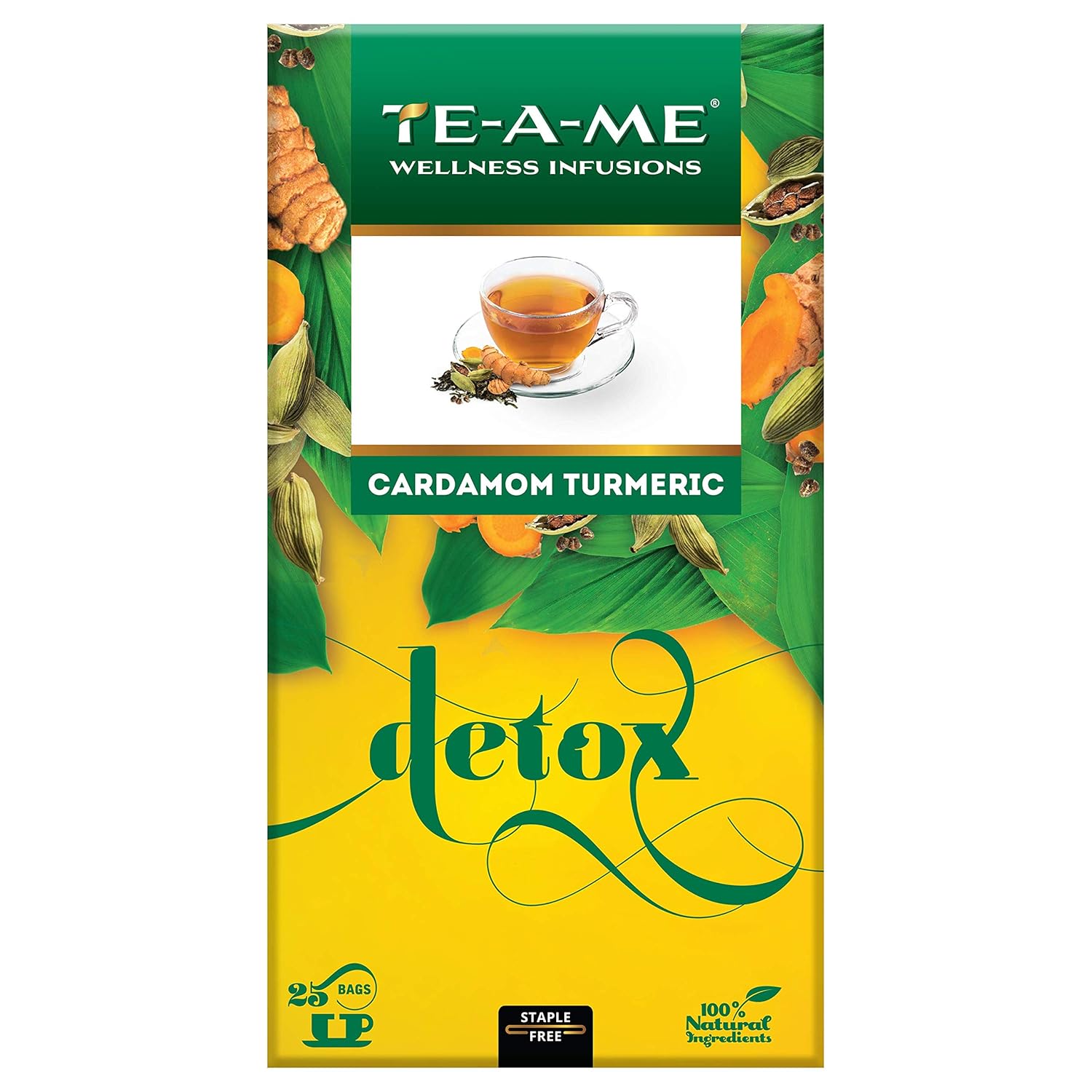TEAME Cardamom Turmeric Herbal Tisane, 25 Tea Bags Herbal Tea Without Caffeine for Immunity
